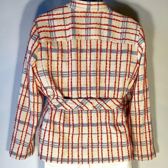Chico's 3/XL Orange & Blue Plaid Tweed Wrap Jacket Office Cottage Preppy Ranch - Picture 6 of 11